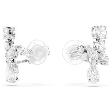 Matrix clip earrings, Mixed cuts, White, Rhodium plated - Swarovski, 5692523