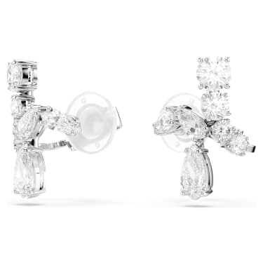 Matrix 夾式耳環, 混合式切割, 白色, 鍍白金色 - Swarovski, 5692523