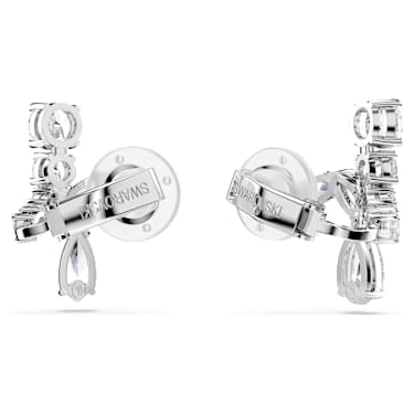 Matrix clip earrings, Mixed cuts, White, Rhodium plated - Swarovski, 5692523