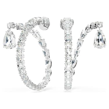 Anneaux d'oreilles Matrix, Tailles variées, Blanches, Métal rhodié - Swarovski, 5692524