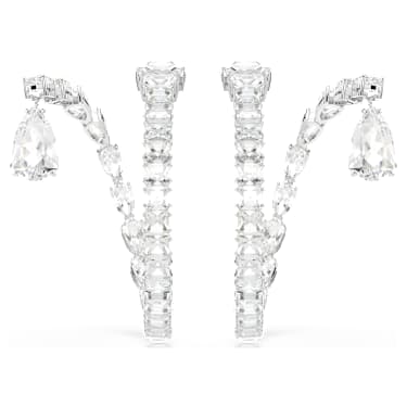 Matrix hoop earrings, Mixed cuts, White, Rhodium plated - Swarovski, 5692524