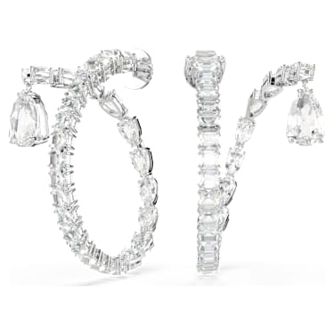 Pendientes de aro Matrix, Tallas mixtas, Blancos, Baño de rodio - Swarovski, 5692524
