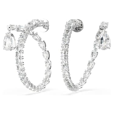 Anneaux d'oreilles Matrix, Tailles variées, Blanches, Métal rhodié - Swarovski, 5692524