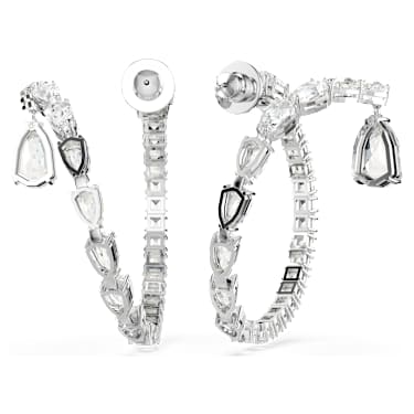 Pendientes de aro Matrix, Tallas mixtas, Blancos, Baño de rodio - Swarovski, 5692524