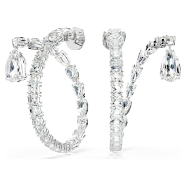 Pendientes de aro Matrix, Tallas mixtas, Blancos, Baño de rodio - Swarovski, 5692524