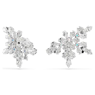 Idyllia clip earrings, Mixed cuts, Half snowflake, White, Rhodium plated - Swarovski, 5692635