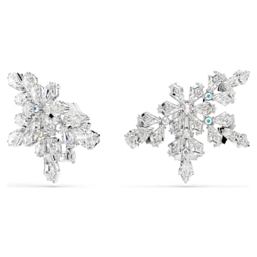 Boucles d'oreilles clip Idyllia, Tailles variées, Demi-flocon de neige, Blanches, Métal rhodié - Swarovski, 5692635