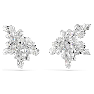 Boucles d'oreilles clip Idyllia, Tailles variées, Demi-flocon de neige, Blanches, Métal rhodié - Swarovski, 5692635