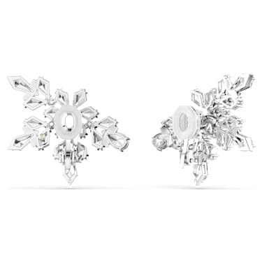Idyllia clip earrings Mixed cuts Half snowflake White Rhodium plated