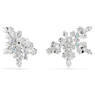Boucles d'oreilles clip Idyllia, Tailles variées, Demi-flocon de neige, Blanches, Métal rhodié - Swarovski, 5692635