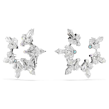 Boucles d'oreilles clip Idyllia, Tailles variées, Flocon de neige, Blanches, Métal rhodié - Swarovski, 5692641