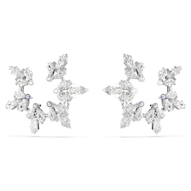 Boucles d'oreilles clip Idyllia, Tailles variées, Flocon de neige, Blanches, Métal rhodié - Swarovski, 5692641
