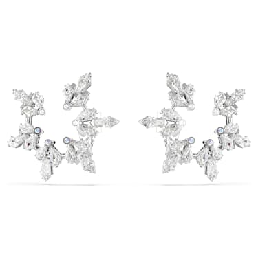 Idyllia 夹式耳环, 混合切割, 雪花, 白色, 镀铑 - Swarovski, 5692641