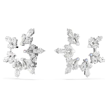 Boucles d'oreilles clip Idyllia, Tailles variées, Flocon de neige, Blanches, Métal rhodié - Swarovski, 5692641