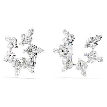 Boucles d'oreilles clip Idyllia, Tailles variées, Flocon de neige, Blanches, Métal rhodié - Swarovski, 5692641