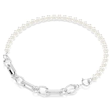 Dextera necklace, Crystal pearl, Mixed links, White, Rhodium plated - Swarovski, 5692744