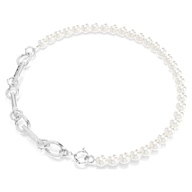 Dextera necklace, Crystal pearl, Mixed links, White, Rhodium plated - Swarovski, 5692744