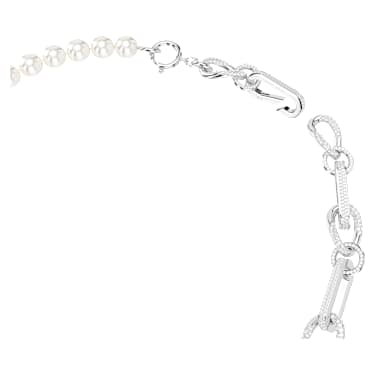 Dextera necklace, Crystal pearl, Mixed links, White, Rhodium plated - Swarovski, 5692744