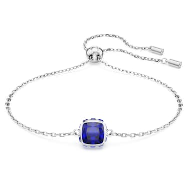 Náramek Birthstone, Čtvercový výbrus, Září, Modrá, Pokoveno rhodiem - Swarovski, 5692881