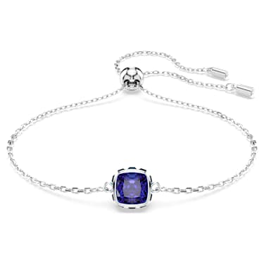 Náramek Birthstone, Čtvercový výbrus, Září, Modrá, Pokoveno rhodiem - Swarovski, 5692881