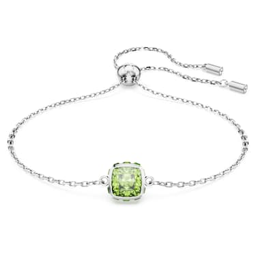 Birthstone bracelet, Square cut, August, Green, Rhodium plated - Swarovski, 5692882