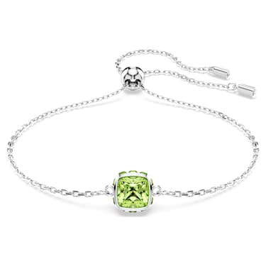 Birthstone bracelet, Square cut, August, Green, Rhodium plated - Swarovski, 5692882