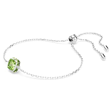 Birthstone bracelet, Square cut, August, Green, Rhodium plated - Swarovski, 5692882