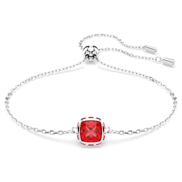 Birthstone bracelet, Square cut, July, Red, Rhodium plated - Swarovski, 5692885