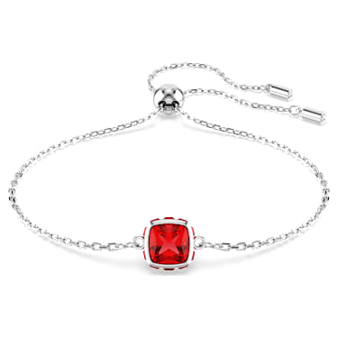 Birthstone bracelet, Square cut, July, Red, Rhodium plated - Swarovski, 5692885