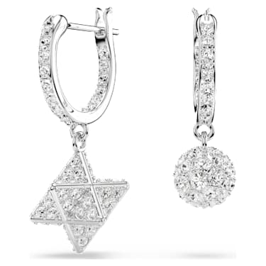Dextera Drop-Ohrhänger, Asymmetrisches Design, Rundschliff, Stern und Kugel, Weiß, Rhodiniert - Swarovski, 5693194