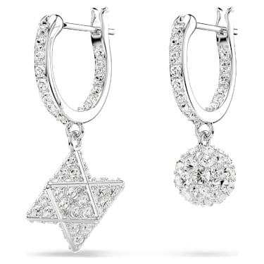 Dextera Drop-Ohrhänger, Asymmetrisches Design, Rundschliff, Stern und Kugel, Weiß, Rhodiniert - Swarovski, 5693194