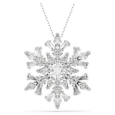 Pendentif et broche Idyllia, Tailles variées, Flocon de neige, Blancs, Métal rhodié - Swarovski, 5693226