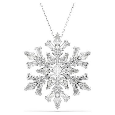 Pendentif et broche Idyllia, Tailles variées, Flocon de neige, Blancs, Métal rhodié - Swarovski, 5693226