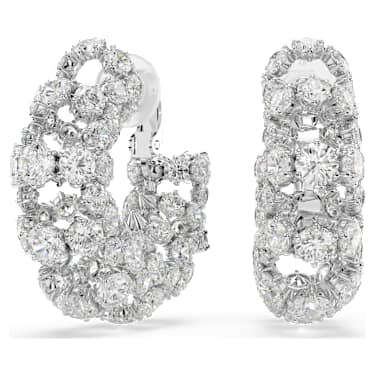 Pendientes de clip Constella, Talla redonda, Blancos, Baño de rodio - Swarovski, 5693404
