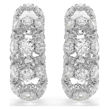 Pendientes de clip Constella, Talla redonda, Blancos, Baño de rodio - Swarovski, 5693404