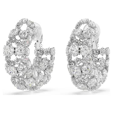 Pendientes de clip Constella, Talla redonda, Blancos, Baño de rodio - Swarovski, 5693404
