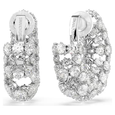 Pendientes de clip Constella, Talla redonda, Blancos, Baño de rodio - Swarovski, 5693404