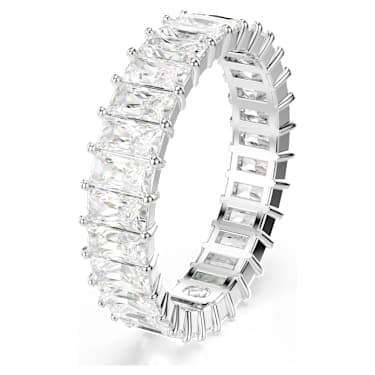 Matrix ring, Baguette cut, White, Rhodium plated | Swarovski 