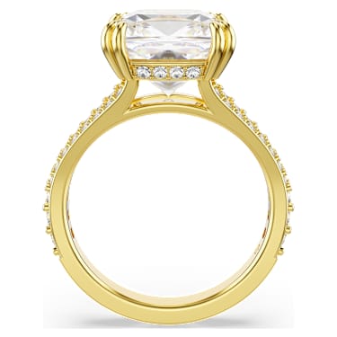 Stilla cocktail ring, Square cut, Pavé, White, Gold-tone