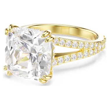 Stilla cocktailring, Square-slijpvorm, Pavé, Wit, Goudkleurige toplaag - Swarovski, 5693503