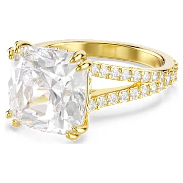 Stilla cocktailring, Square-slijpvorm, Pavé, Wit, Goudkleurige toplaag - Swarovski, 5693503