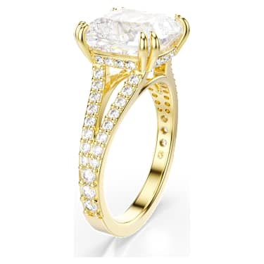 Stilla cocktailring, Square-slijpvorm, Pavé, Wit, Goudkleurige toplaag - Swarovski, 5693503