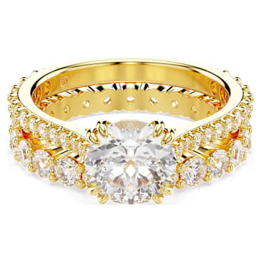 Stilla ring, Set (2), Round cut, White, Gold-tone plated | Swarovski