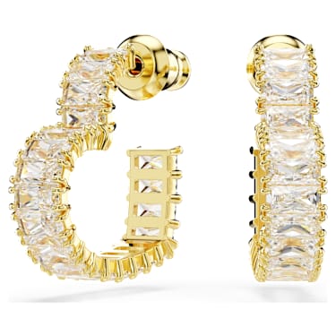Matrix hoop earrings, Baguette cut, Heart, Small, White, Gold-tone plated - Swarovski, 5693512