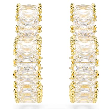 Matrix halka küpeler, Baget kesim, Kalp, Küçük, Beyaz, 18k altın rengi yüzey - Swarovski, 5693512