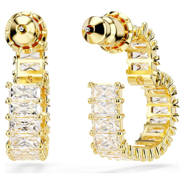 Matrix フープピアス, バゲット・カット, ハート, 小, ホワイト, 18Kゴールドコーティング - Swarovski, 5693512