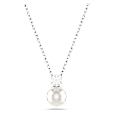 Colgante Matrix, Perla de cristal, Talla redonda, Blanco, Baño de rodio - Swarovski, 5693897