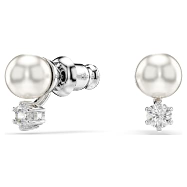 Matrix stud earrings, Crystal pearl, Round cut, White, Rhodium plated - Swarovski, 5694225
