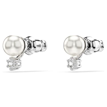 Matrix stud earrings, Crystal pearl, Round cut, White, Rhodium plated - Swarovski, 5694225