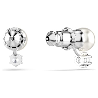 Matrix stud earrings, Crystal pearl, Round cut, White, Rhodium plated - Swarovski, 5694225